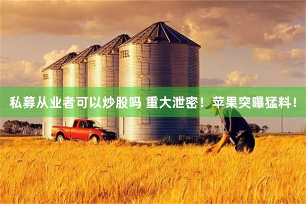 私募从业者可以炒股吗 重大泄密！苹果突曝猛料！