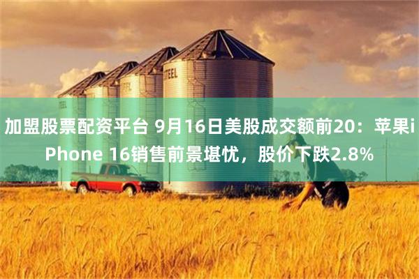 加盟股票配资平台 9月16日美股成交额前20：苹果iPhone 16销售前景堪忧，股价下跌2.8%