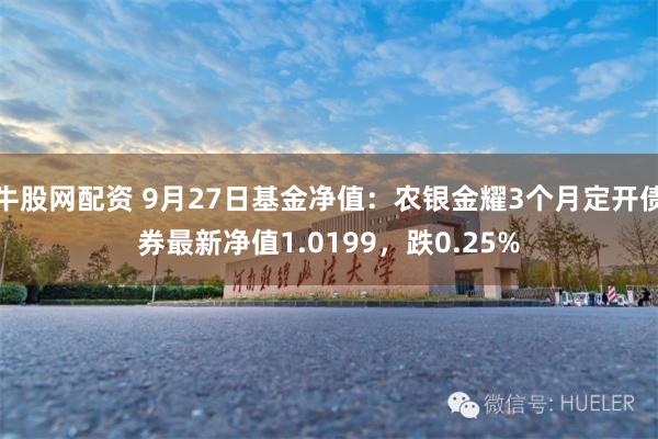 牛股网配资 9月27日基金净值：农银金耀3个月定开债券最新净值1.0199，跌0.25%