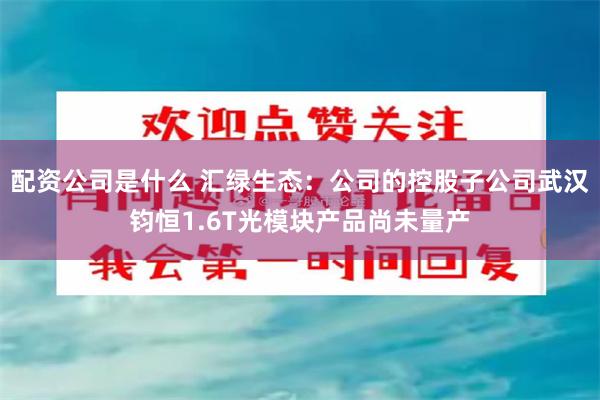配资公司是什么 汇绿生态：公司的控股子公司武汉钧恒1.6T光模块产品尚未量产