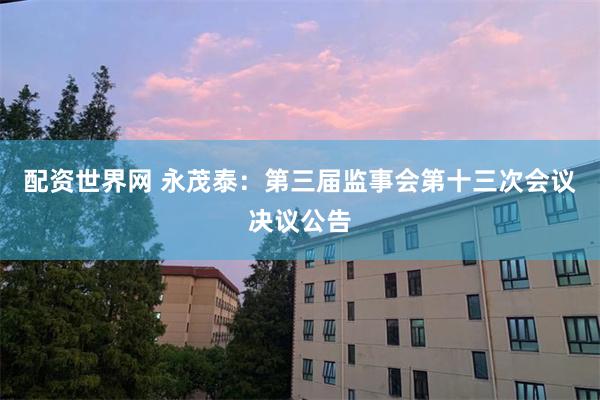 配资世界网 永茂泰：第三届监事会第十三次会议决议公告